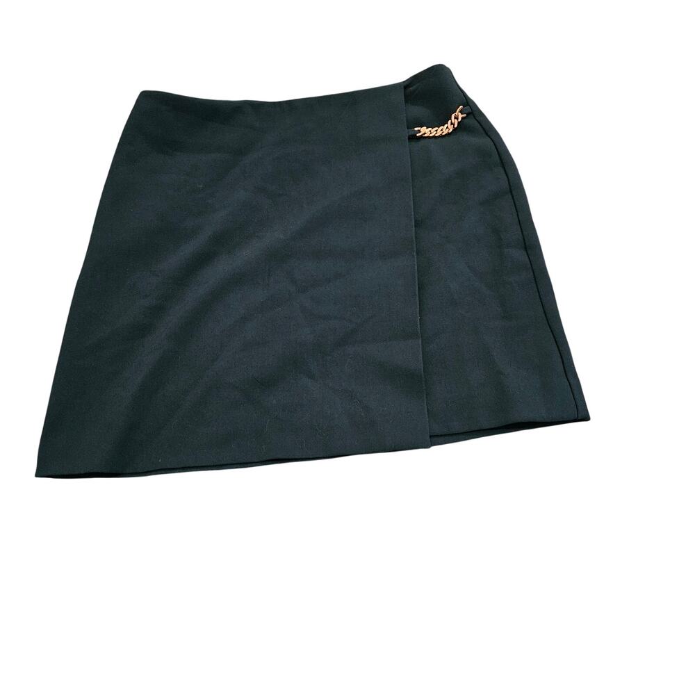 Ann Taylor Wrap Skirt Women's Size 10 Dark Teal Gold Chain Accent Mini Skirt